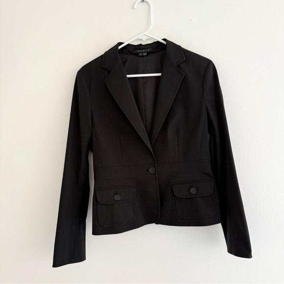 Theory Kimo Black Cotton Blazer 12 - Picture 1 of 5